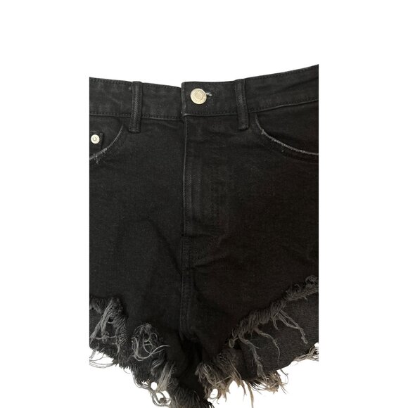 2/$30 ZARA Size 4 Black Distressed High-Waisted Denim Shorts Frayed Hem - Picture 6 of 11